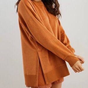 Aerie Textured Fleece Crewneck Sweatshirt Burnt Orange Soft Cozy Pullover Large